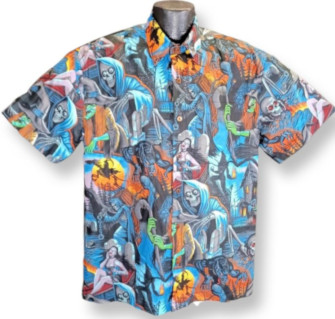 Halloween Cemetary Hawaiian Shirt- Made in USA- 100% Cotton